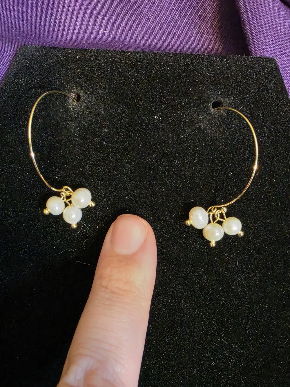 Gold Hoop Earrings with White Pearl Clusters